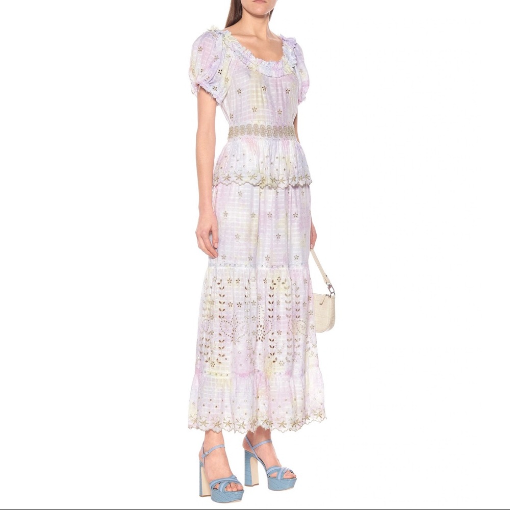 LoveShackFancy Kennedy Off-Shoulder Pastel Tie Dye Maxi Dress